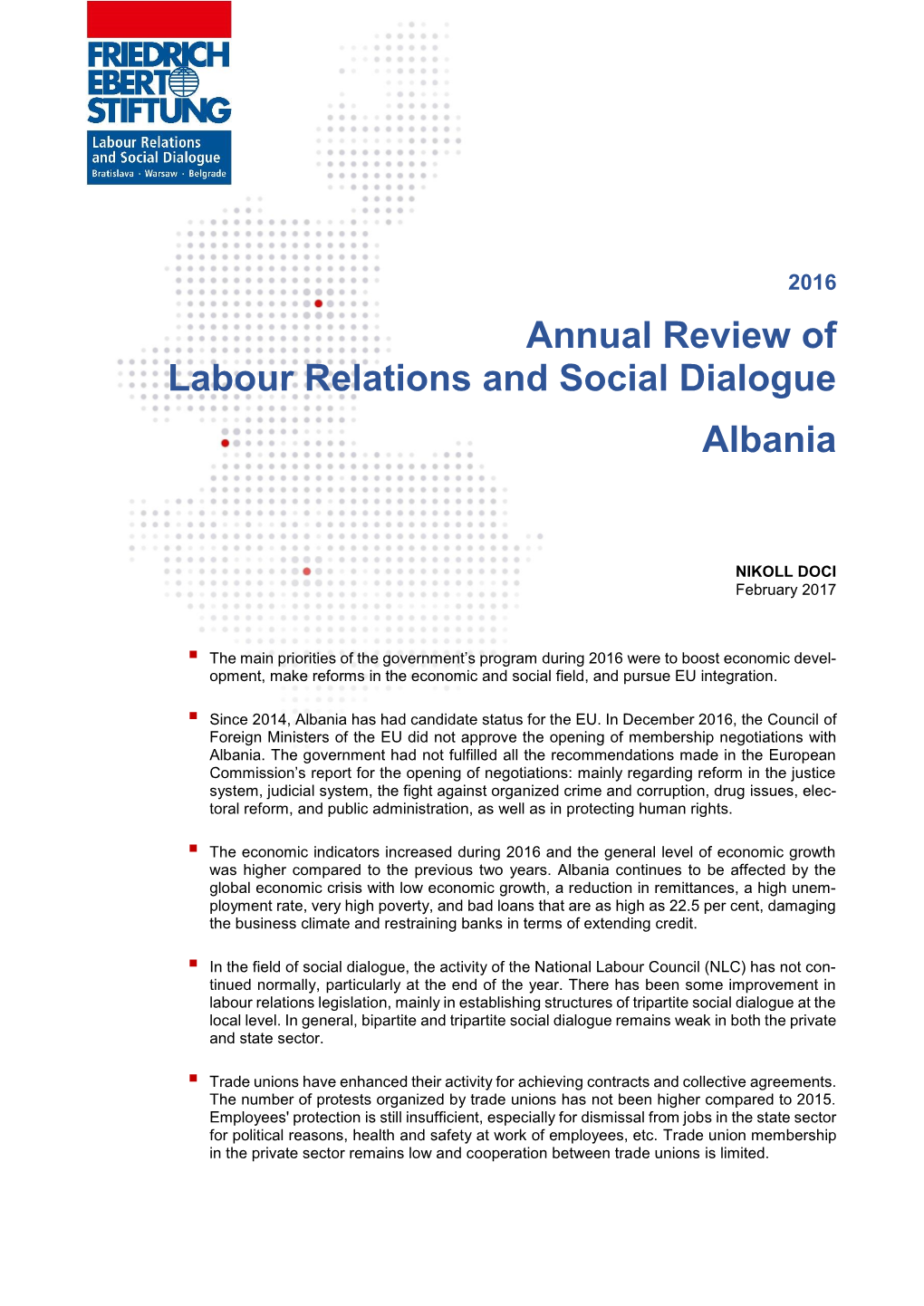 Annual Review of Labour Relations and Social Dialogue Albania