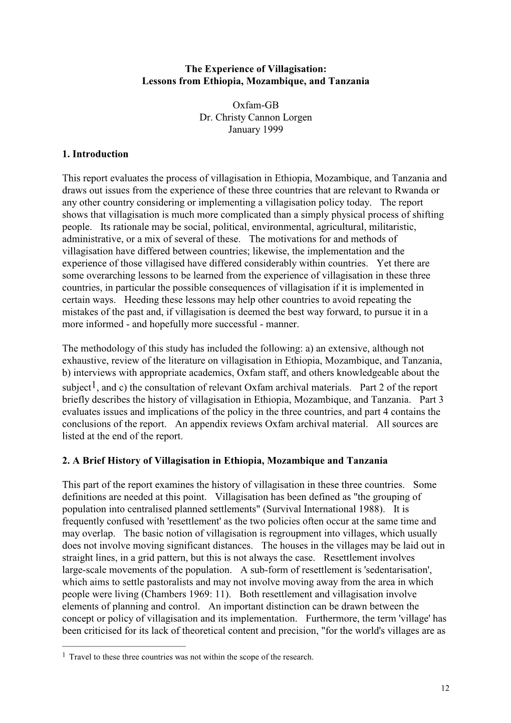 The Experience of Villagisation: Lessons from Ethiopia, Mozambique, and Tanzania