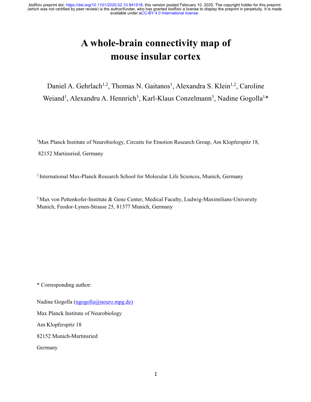 A Whole-Brain Connectivity Map of Mouse Insular Cortex