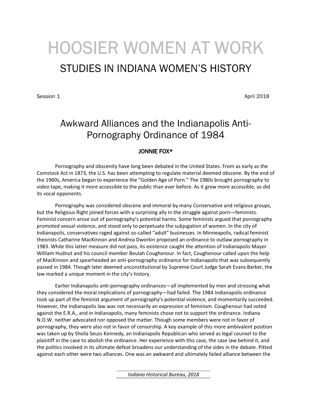 Hoosier Women at Work Studies in Indiana Women’S History