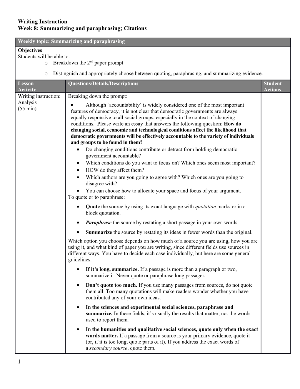 Week 8: Summarizing and Paraphrasing; Citations