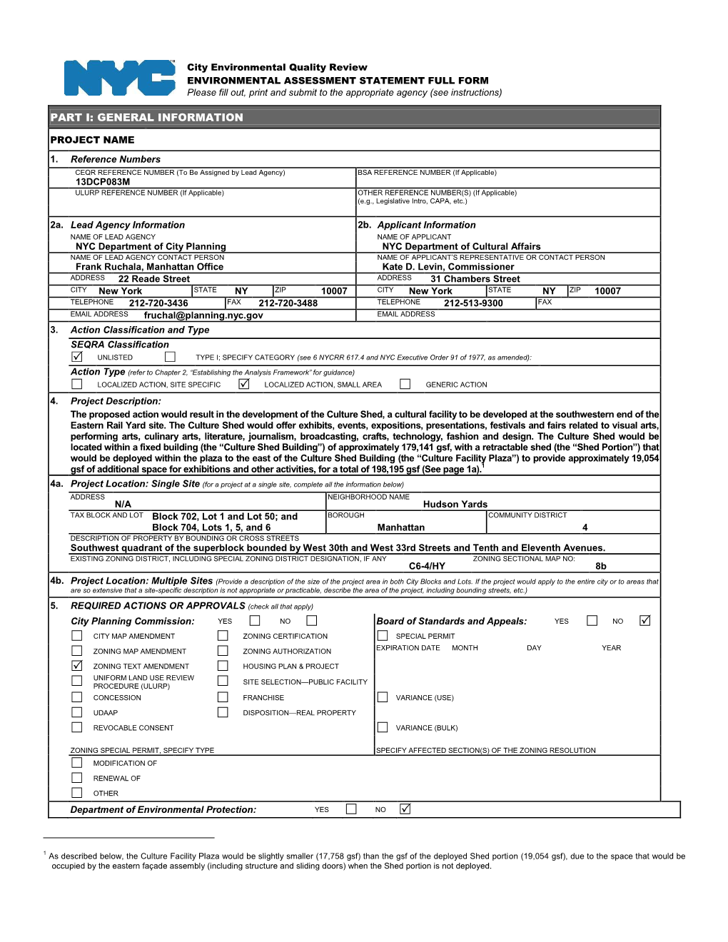 13DCP083M ULURP REFERENCE NUMBER (If Applicable) OTHER REFERENCE NUMBER(S) (If Applicable) (E.G., Legislative Intro, CAPA, Etc.)