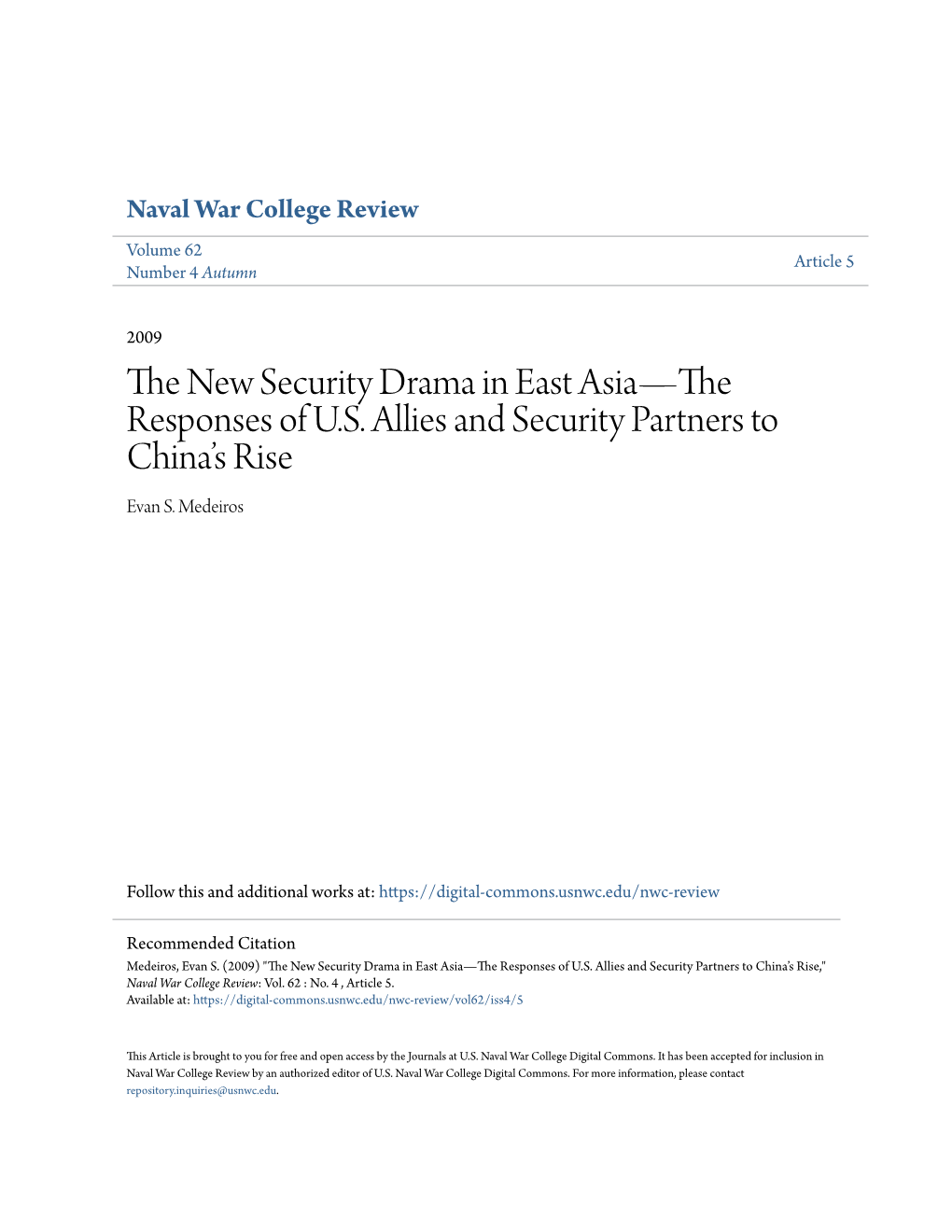 The New Security Drama in East Asia—The Responses of U.S. Allies and Security Partners to China's Rise