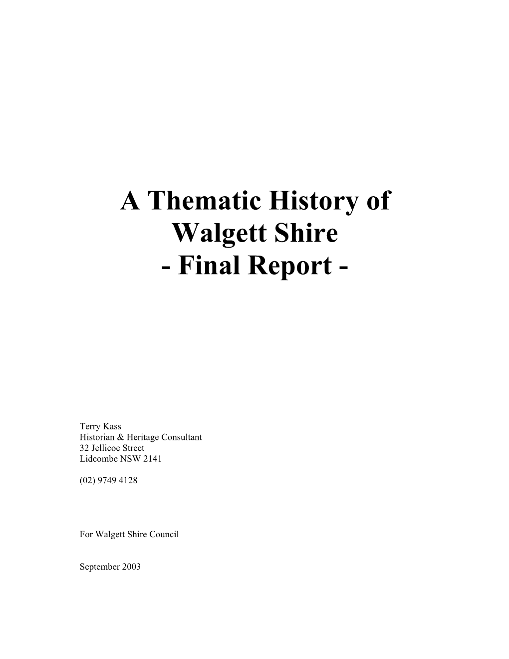 A Thematic History of Walgett Shire - Final Report
