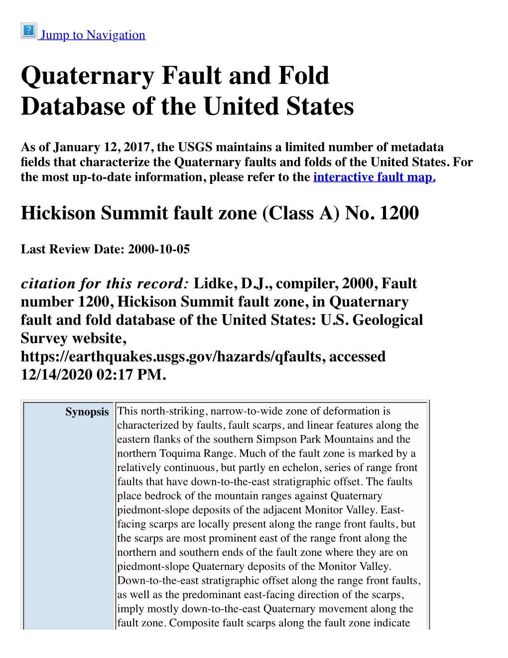 Quaternary Fault and Fold Database of the United States