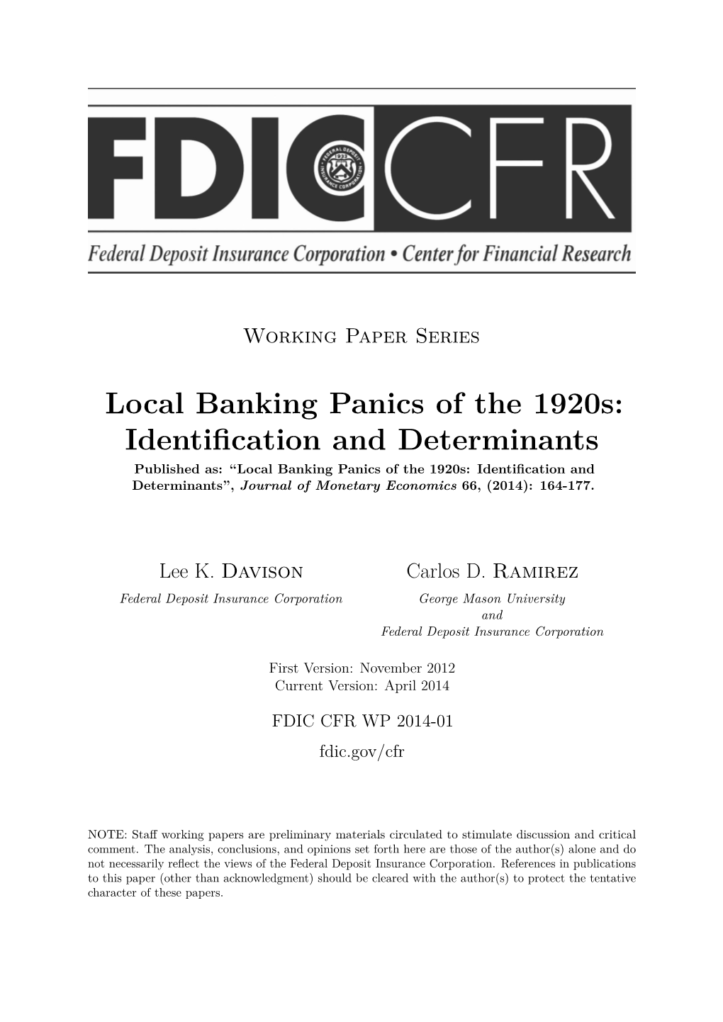 Local Banking Panics of the 1920S