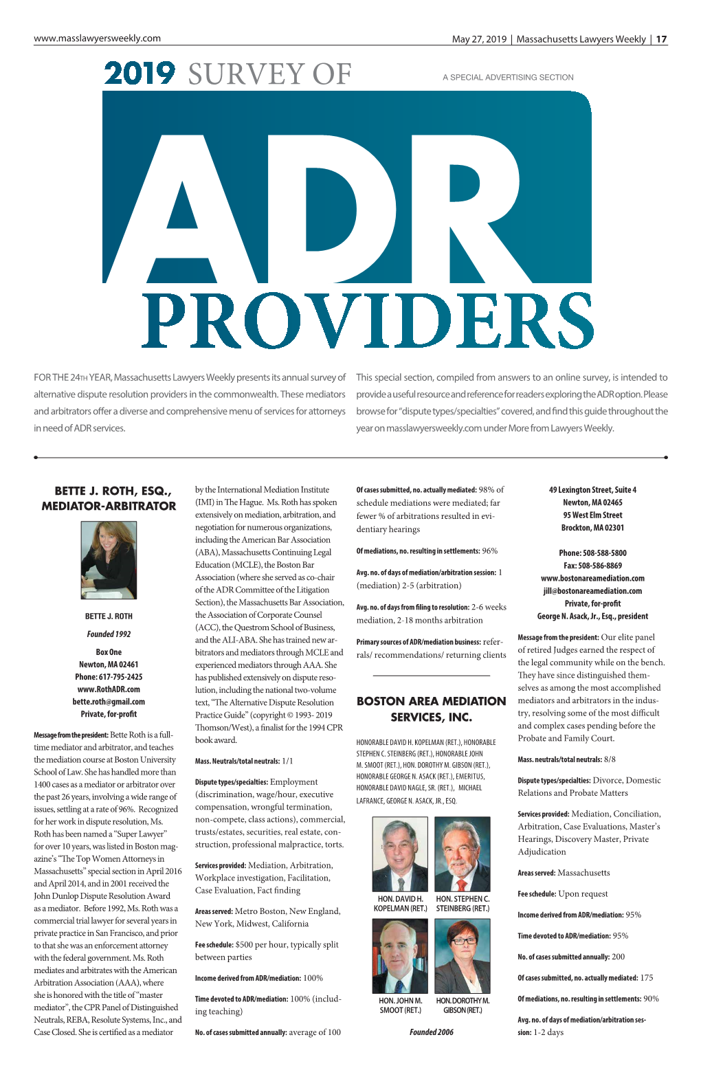 Annual 2019 Survey of ADR Providers