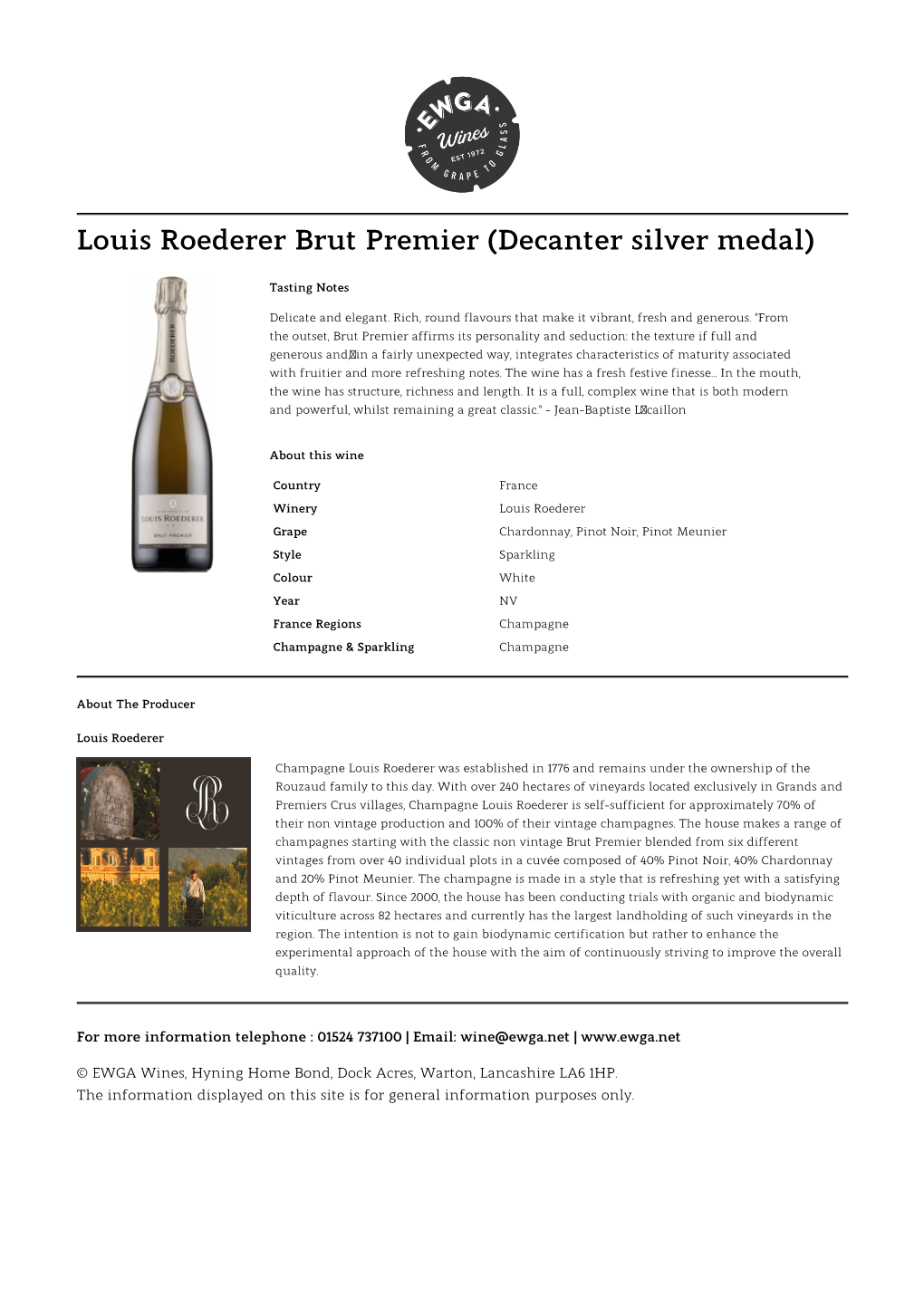 Louis Roederer Brut Premier (Decanter Silver Medal)