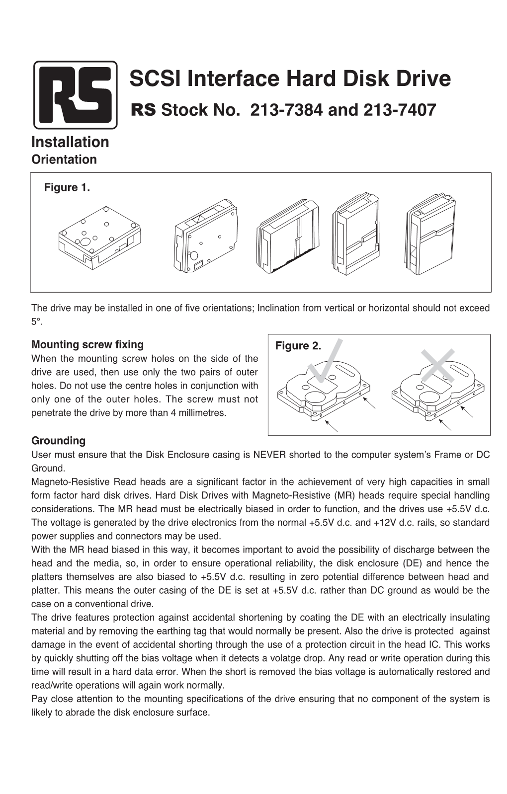 SCSI Interface Hard Disk Drive RS Stock No