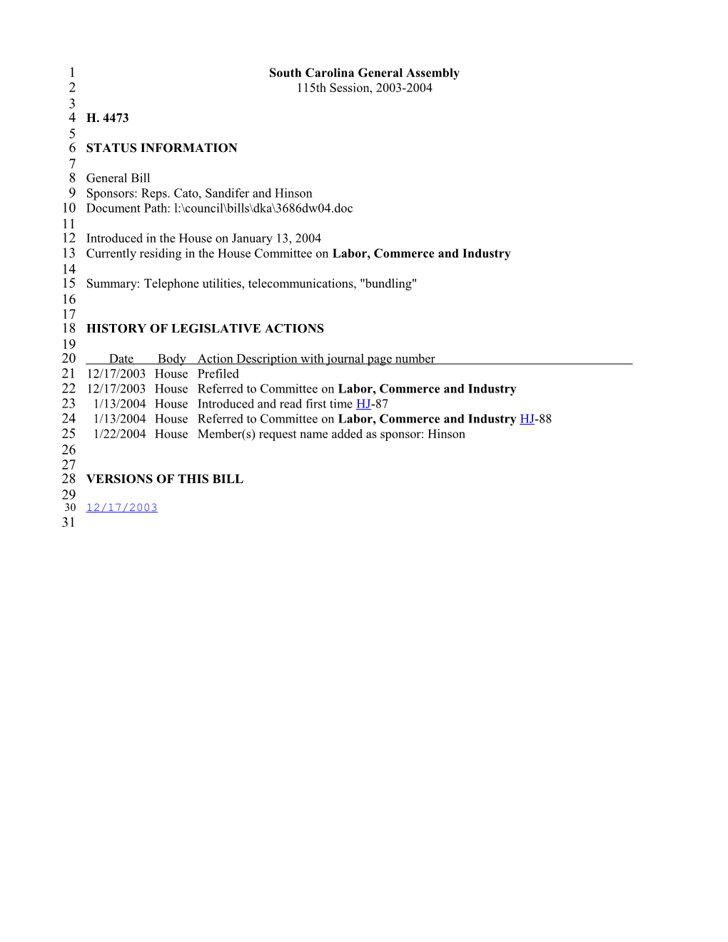 2003-2004 Bill 4473: Telephone Utilities, Telecommunications, Bundling - South Carolina