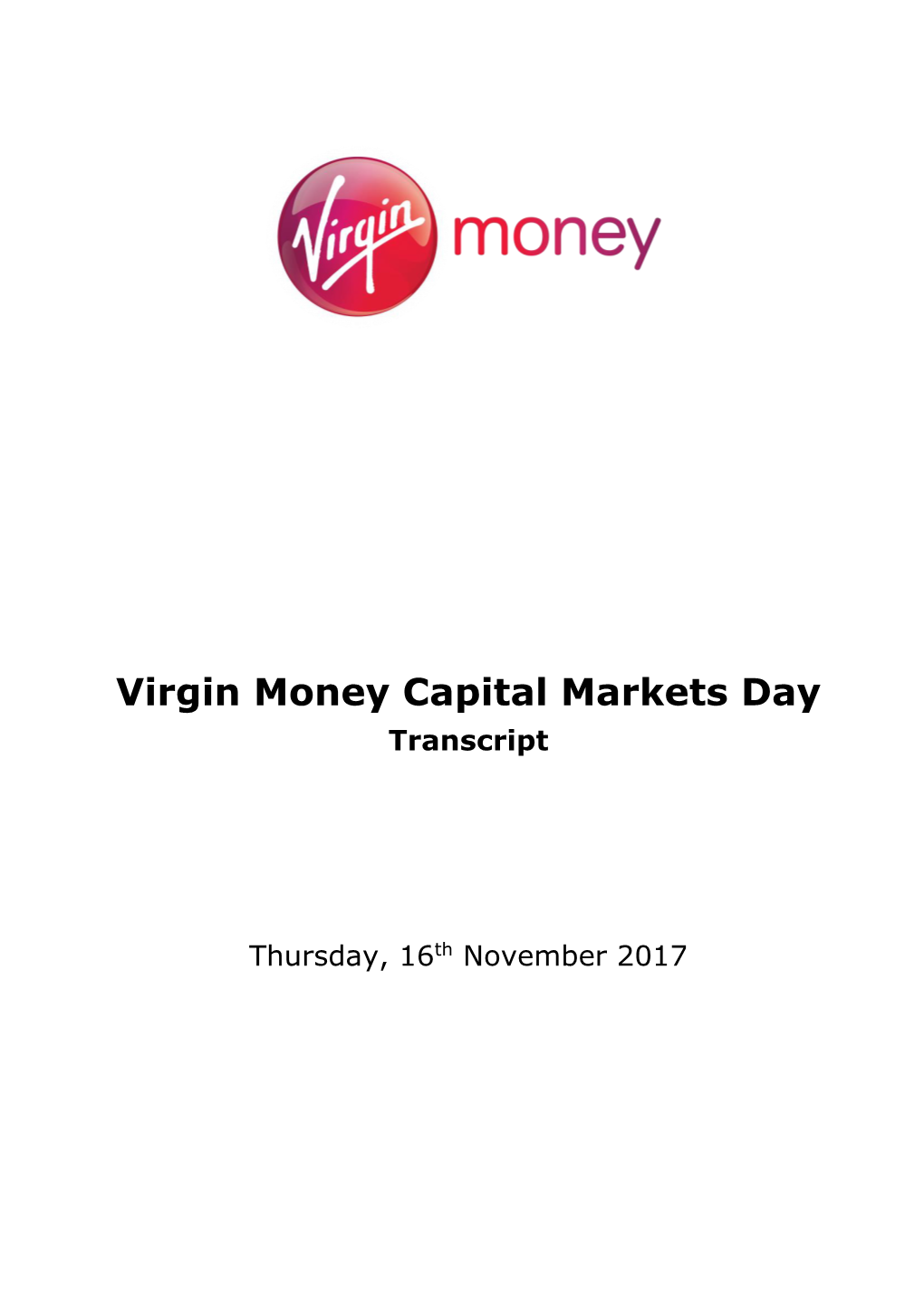 Virgin Money Capital Markets Day Transcript