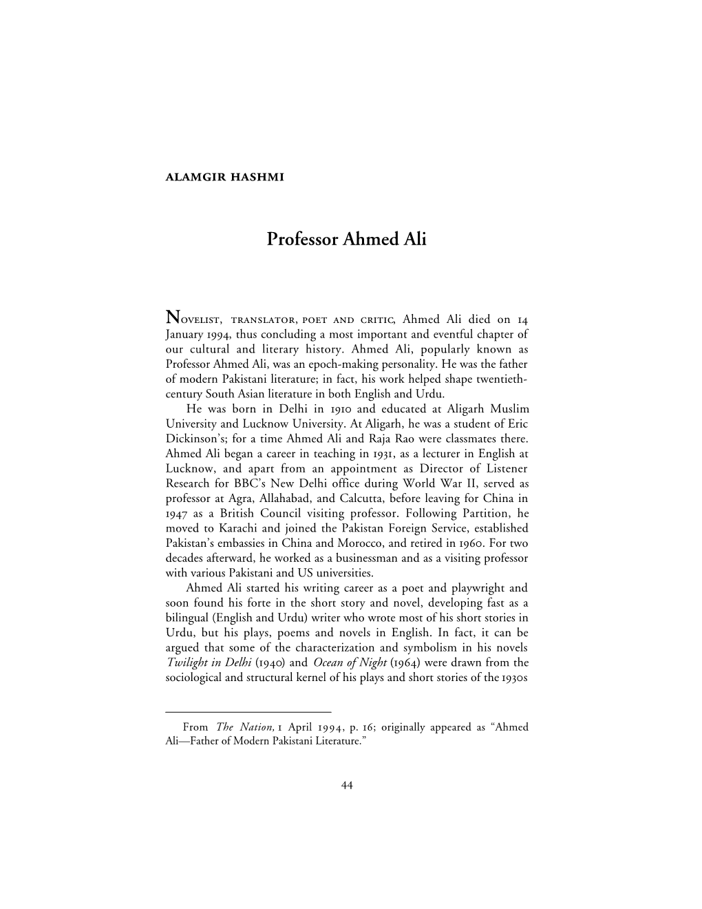 Professor Ahmed Ali