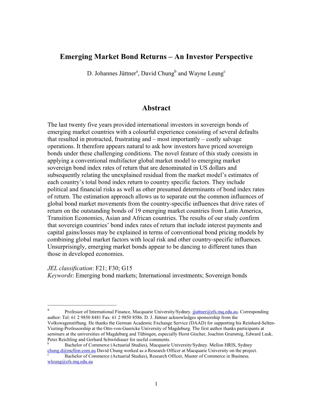 Emerging Market Bond Returns – an Investor Perspective