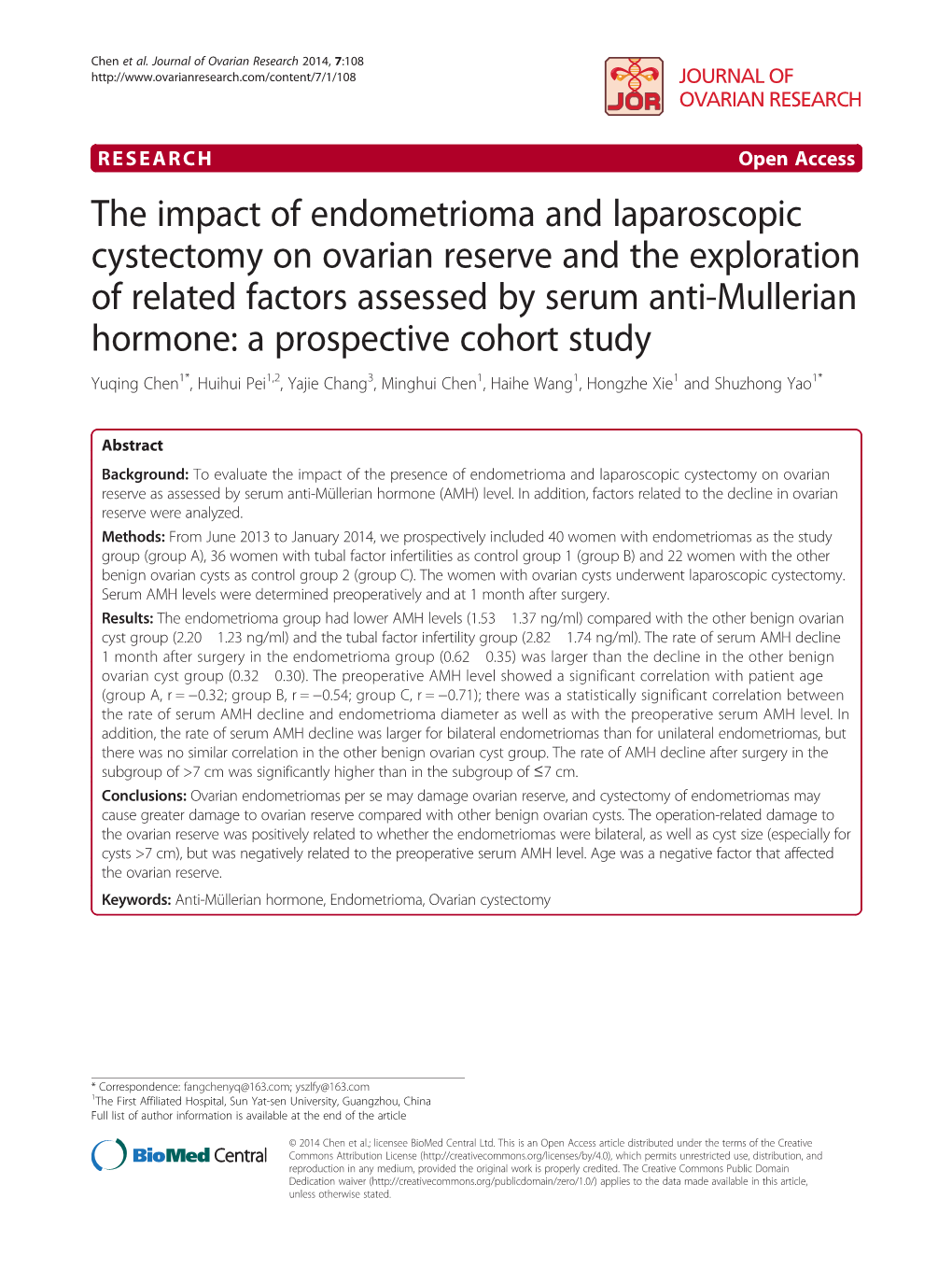 The Impact of Endometrioma and Laparoscopic Cystectomy on Ovarian