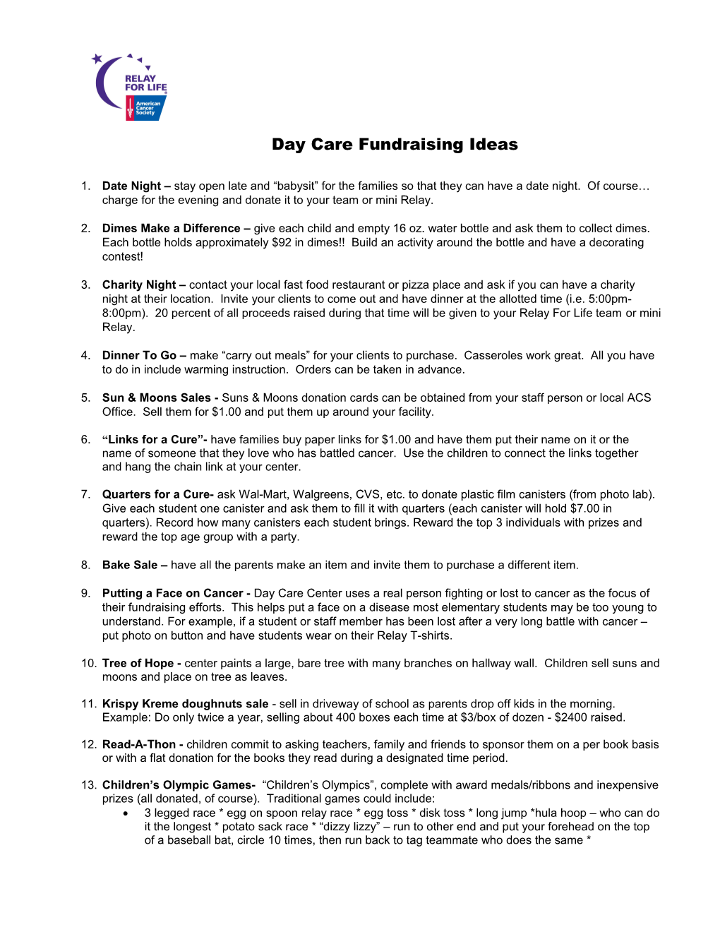 Day Care Fundraising Ideas