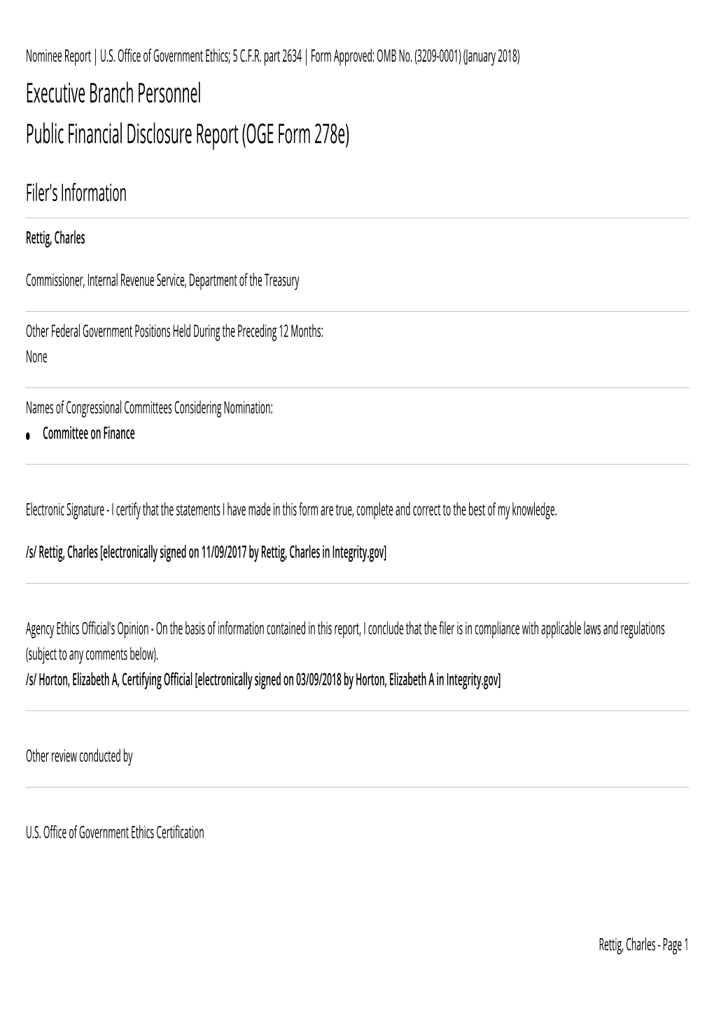 Financial Disclosure Report (OGE Form 278E)