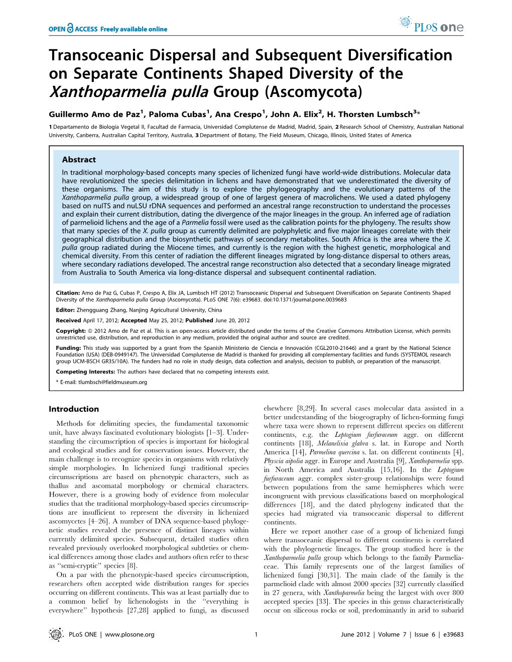 Xanthoparmelia Pulla Group (Ascomycota)