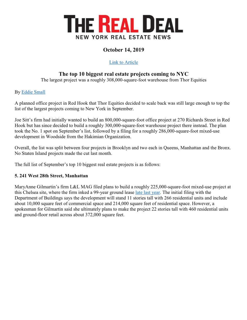 October 14, 2019 the Top 10 Biggest Real Estate Projects Coming To