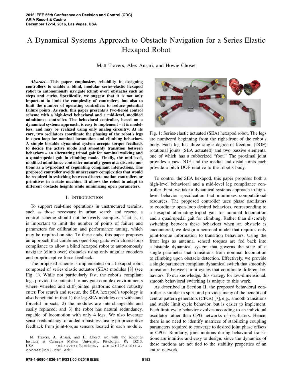 A Dynamical Systems Approach to Obstacle Navigation for a Series-Elastic Hexapod Robot