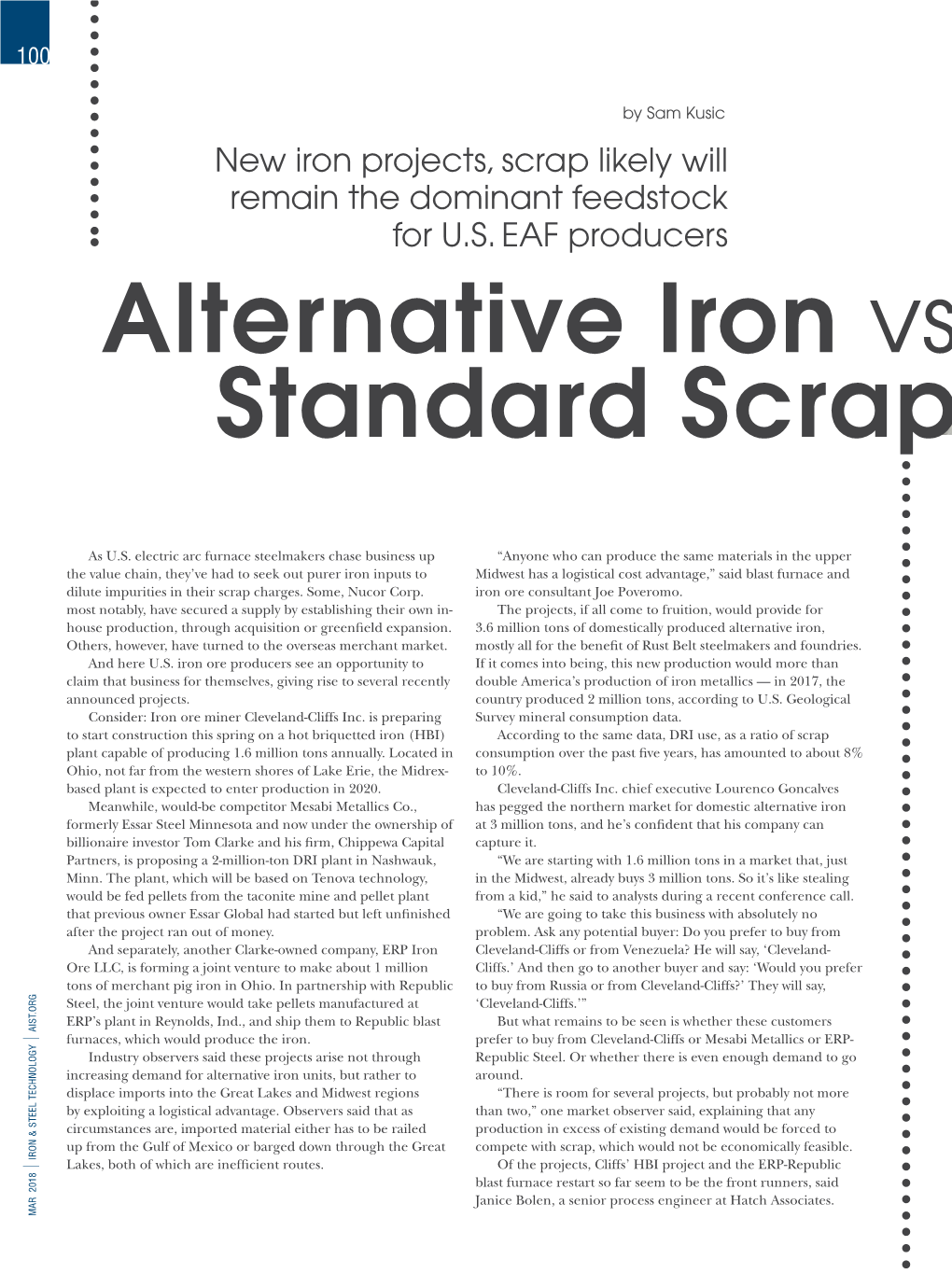 Alternative Iron Vs Standard Scrap a Rendering of Cleveland-Cliffs Inc.’S Proposed 1.6-Million-Ton Hot Briquetted Iron Plant