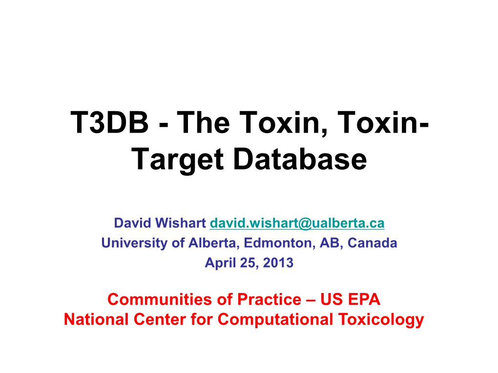 T3DB - the Toxin, Toxin- Target Database