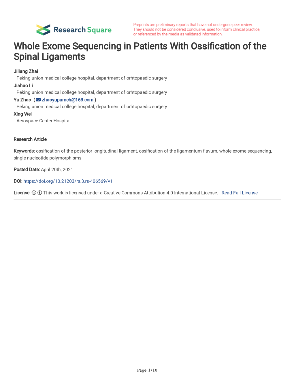 Whole Exome Sequencing in Patients with Ossi Cation of the Spinal