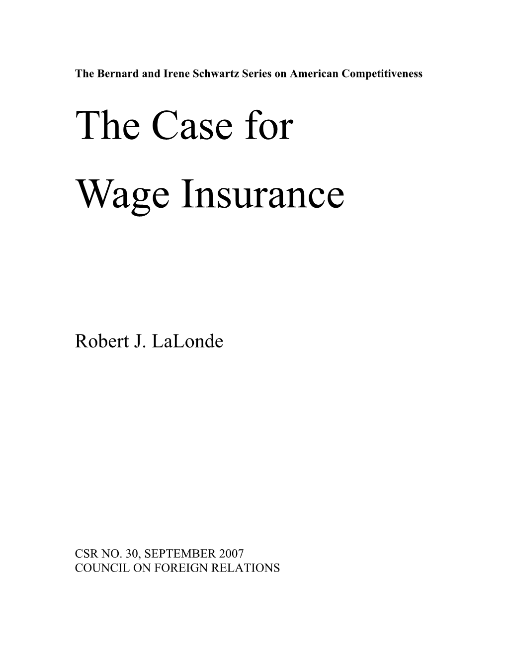 The Case for Wage Insurance