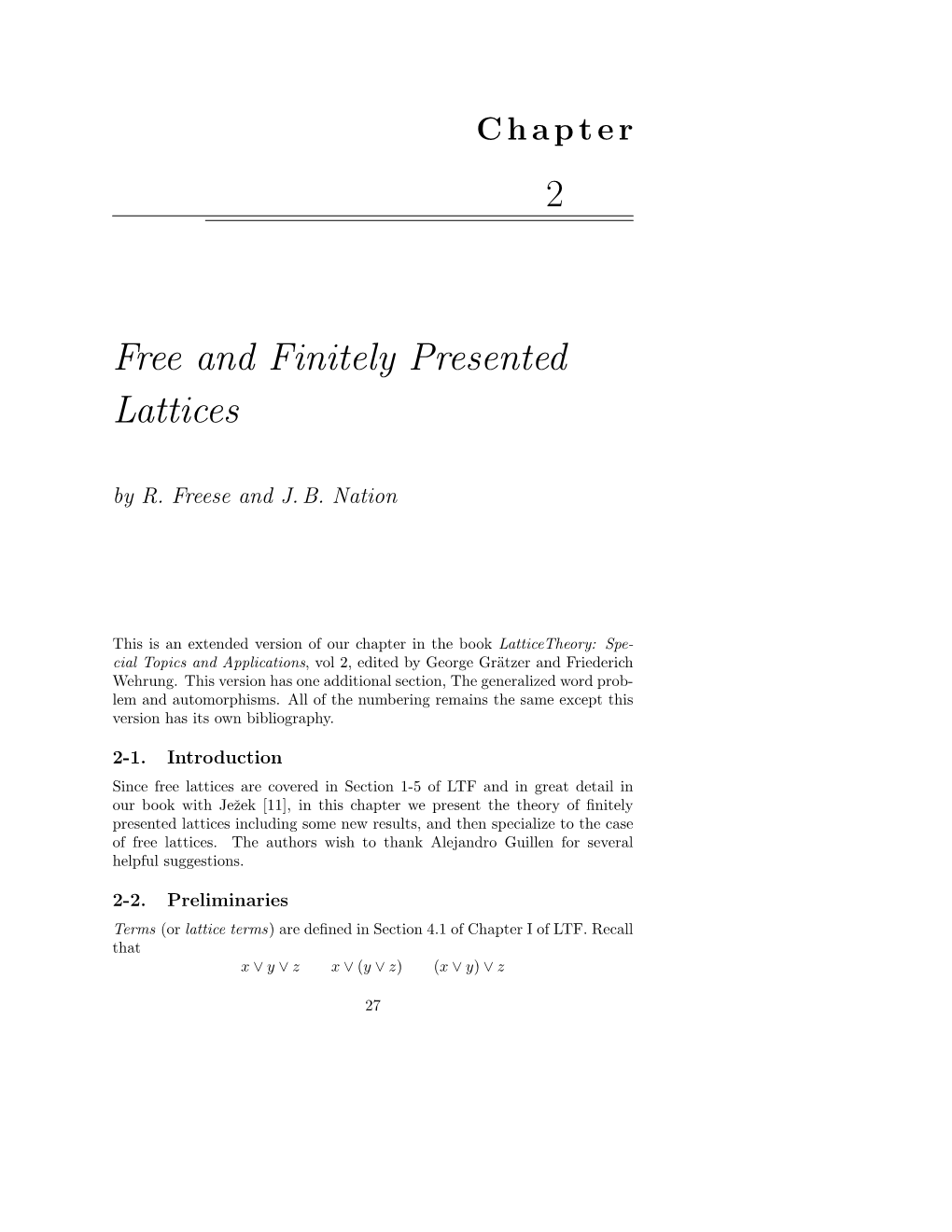 Free and Finitely Presented Lattices