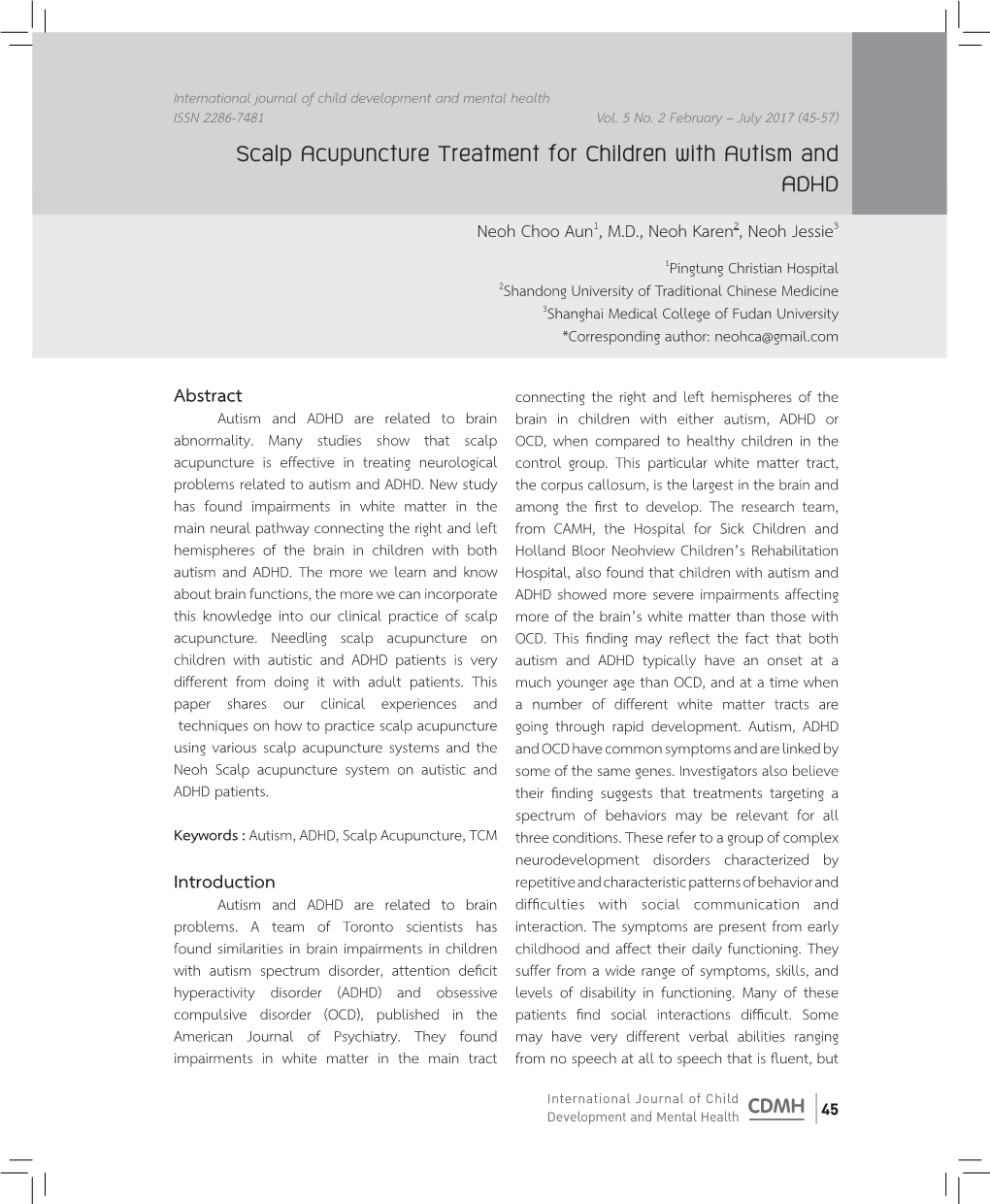 Scalp Acupuncture Treatment for Children with Autism and ADHD