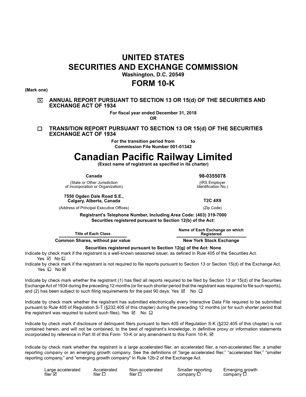 Canadian Pacific Railway Limited (Exact Name of Registrant As Specified in Its Charter)