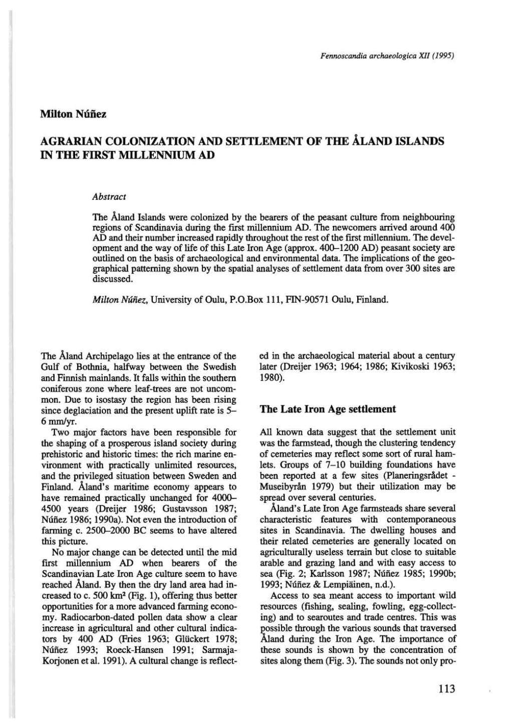 Agrarian Colonization and Settlement of the Aland Islands in the First Millennium Ad