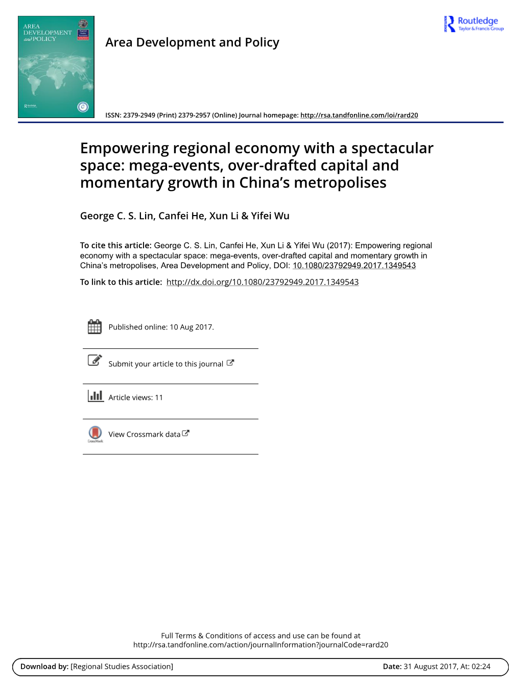 Mega-Events, Over-Drafted Capital and Momentary Growth in China's Metrop