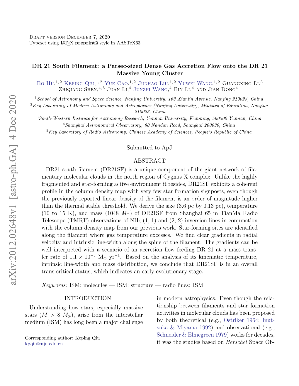 DR 21 South Filament: a Parsec-Sized Dense Gas Accretion