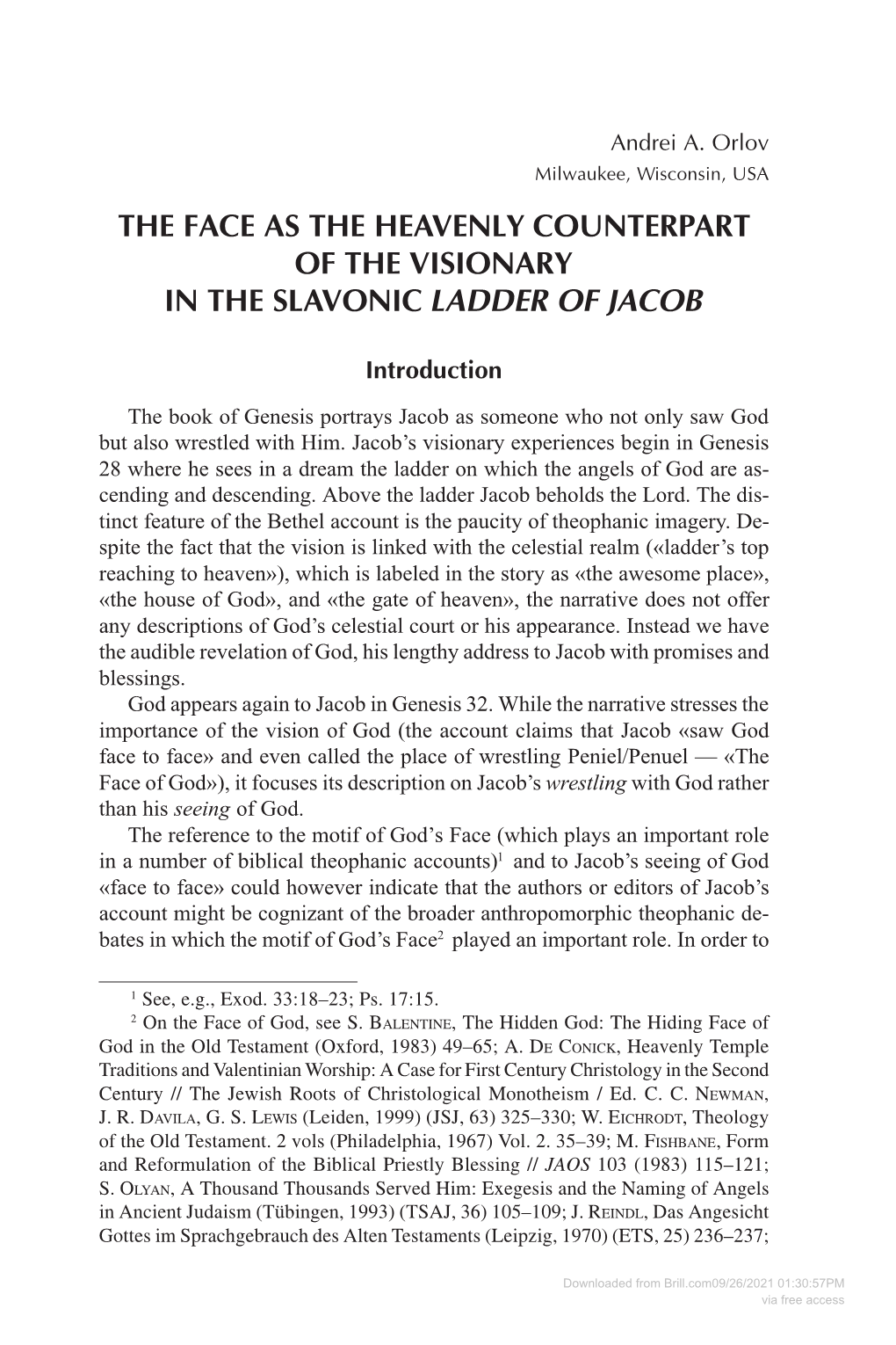 The Face As the Heavenly Counterpart of the Visionary in the Slavonic Ladder of Jacob