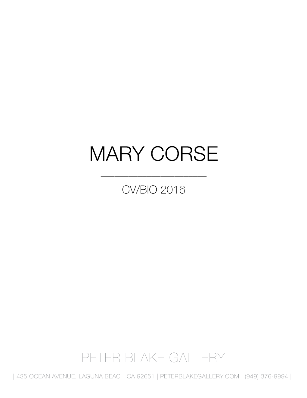 Mary Corse ______Cv/Bio 2016