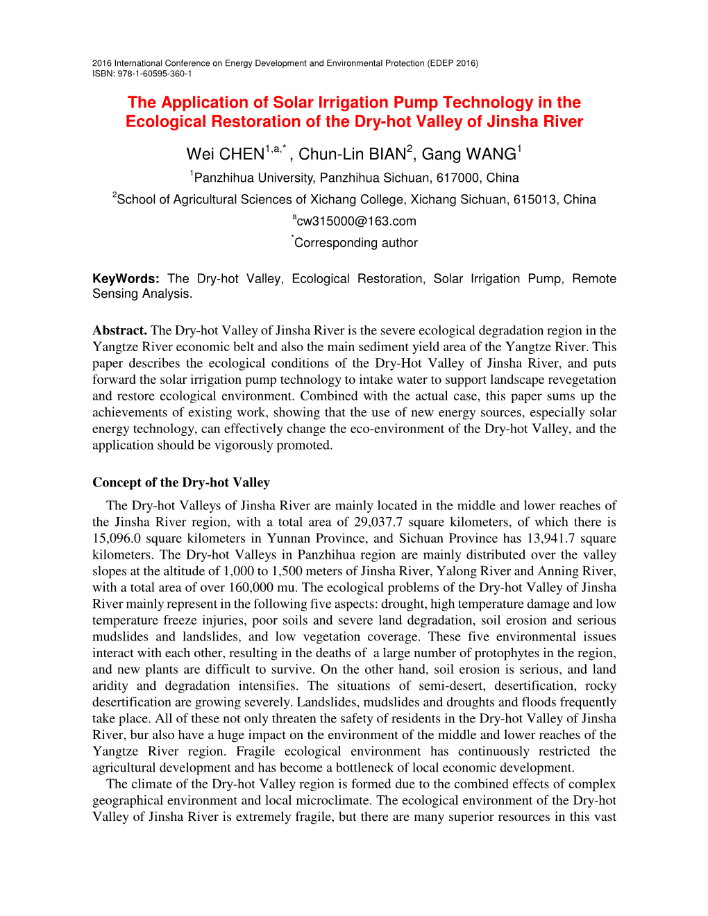 The Application of Solar Irrigation Pump Technology in the Ecological Restoration of the Dry-Hot Valley of Jinsha River