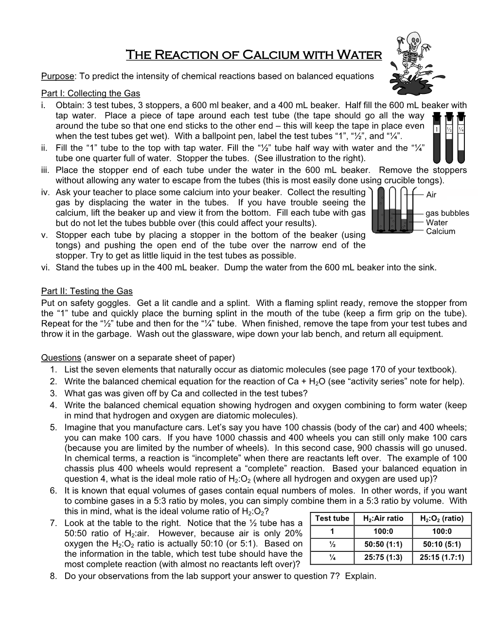 Hydrogen Gas, Calcium Hydroxide