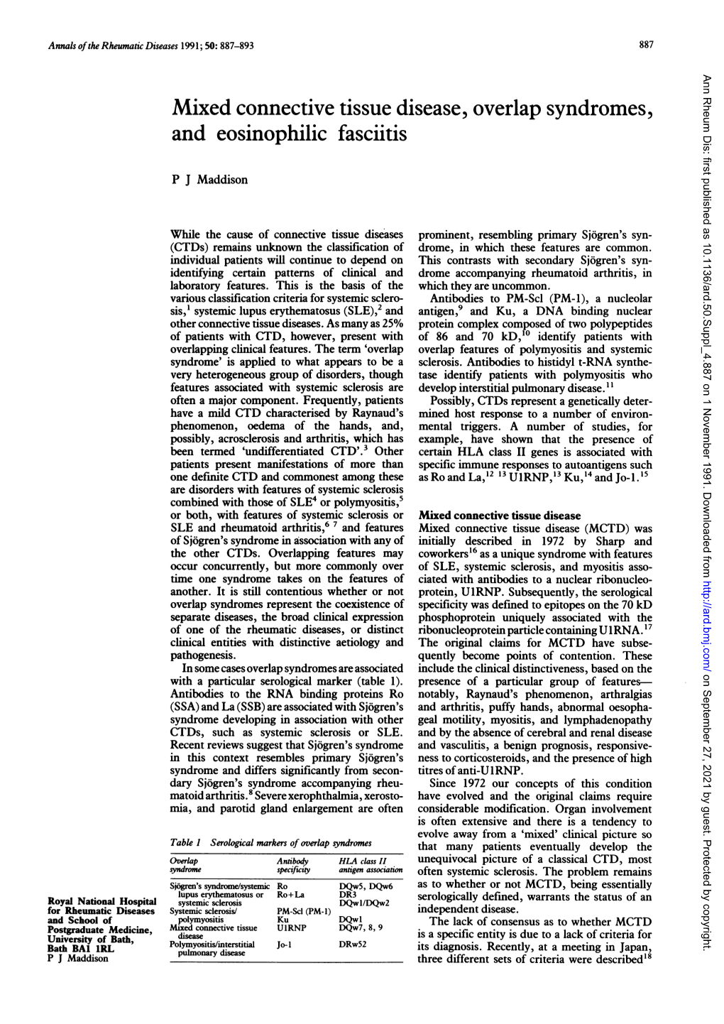 Mixed Connective Tissue Disease, Overlap Syndromes, and Eosinophilic Fasciitis