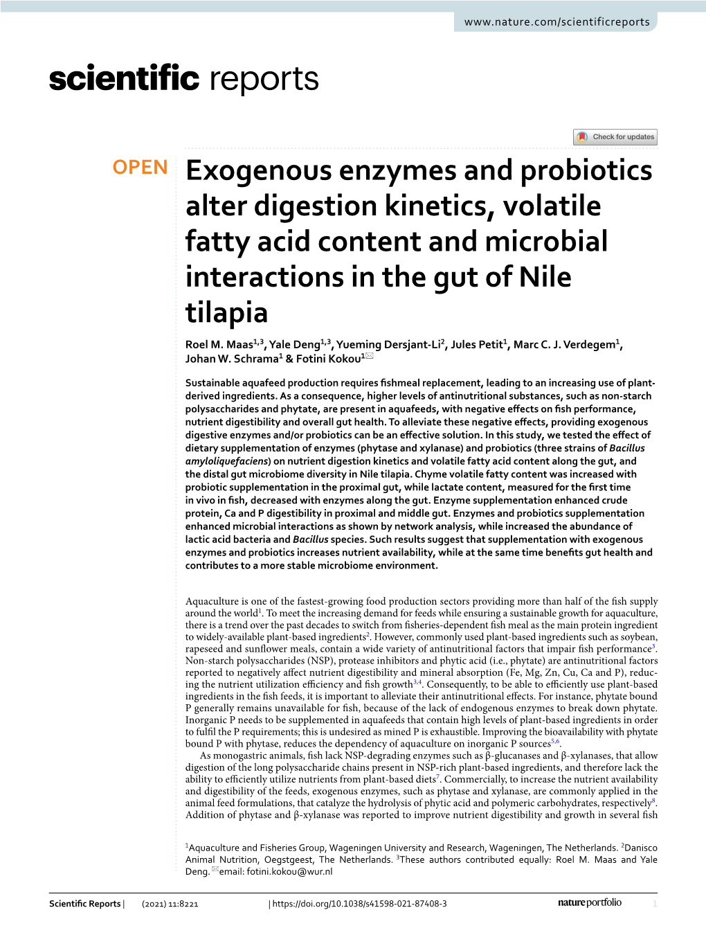 Exogenous Enzymes and Probiotics Alter Digestion Kinetics, Volatile Fatty Acid Content and Microbial Interactions in the Gut of Nile Tilapia Roel M