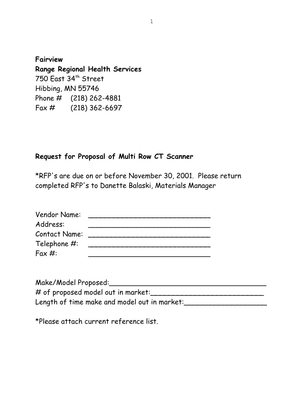 Specification for the Purchase of a Multi Row CT Scanner