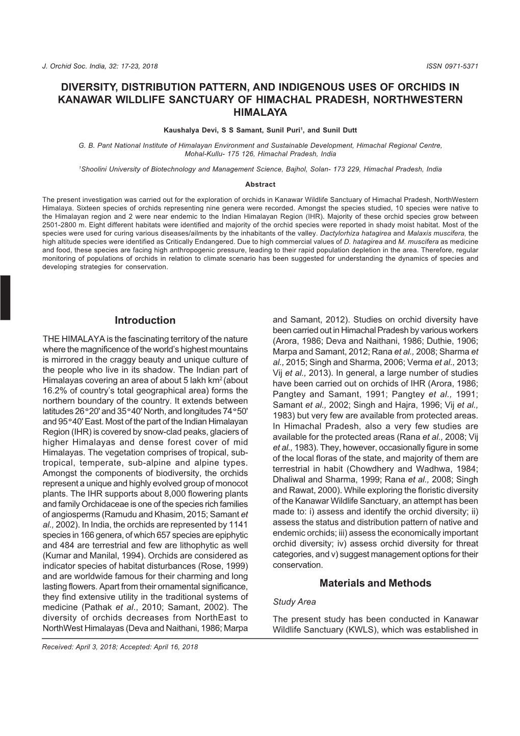 Diversity, Distribution Pattern, and Indigenous Uses of Orchids in Kanawar Wildlife Sanctuary of Himachal Pradesh, Northwestern Himalaya