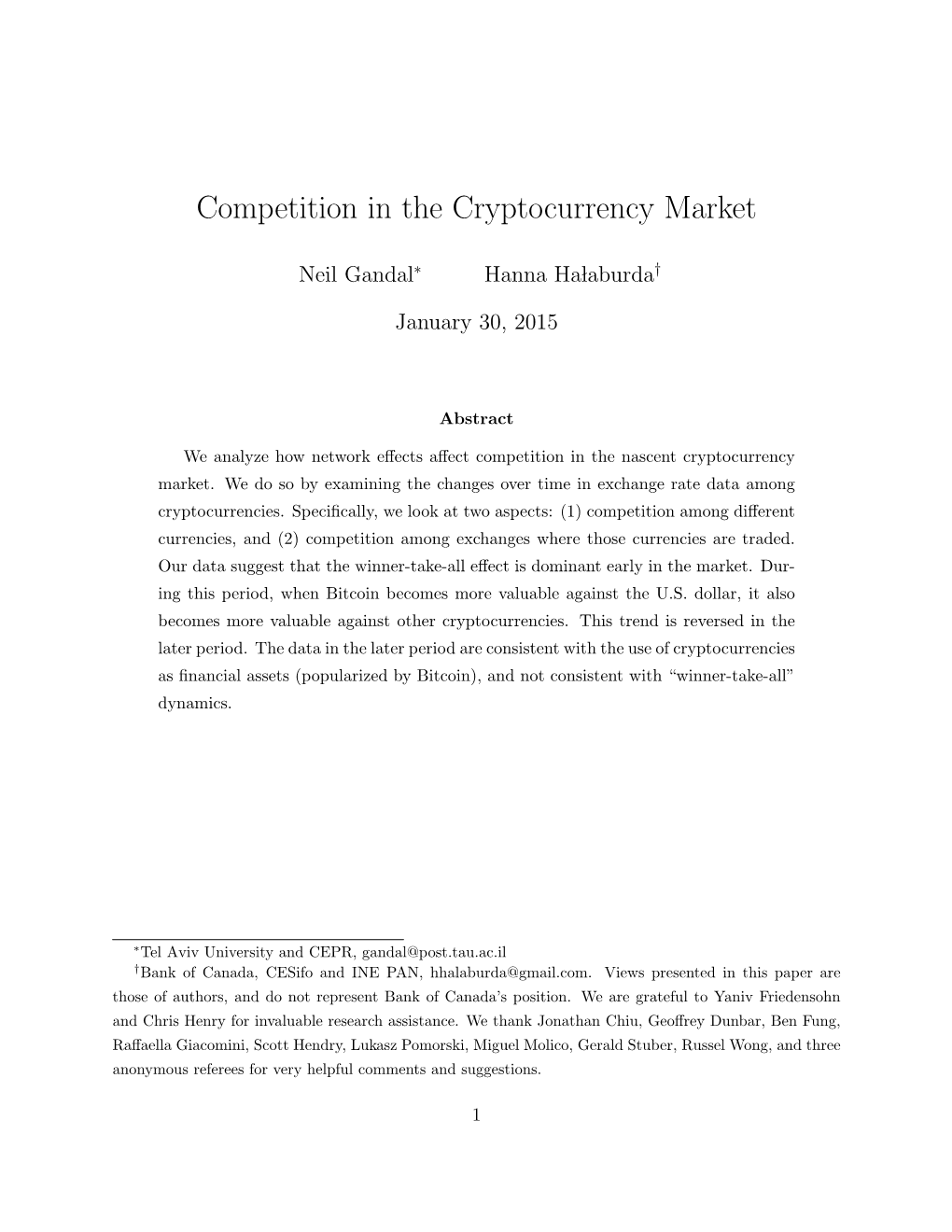 Competition in the Cryptocurrency Market