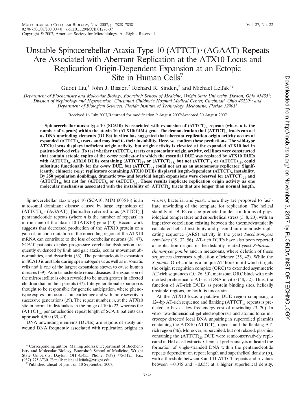 Repeats Are Associated with Aberrant Replication at the ATX10 Locus and R