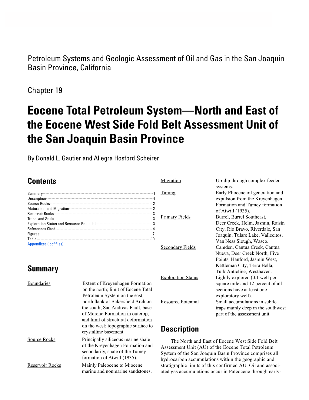 Eocene Total Petroleum System—North and East of the Eocene West Side Fold Belt Assessment Unit of the San Joaquin Basin Province 1