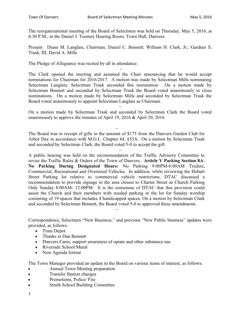 Town of Danvers Board of Selectman Meeting Minutes February 2, 2016 s1