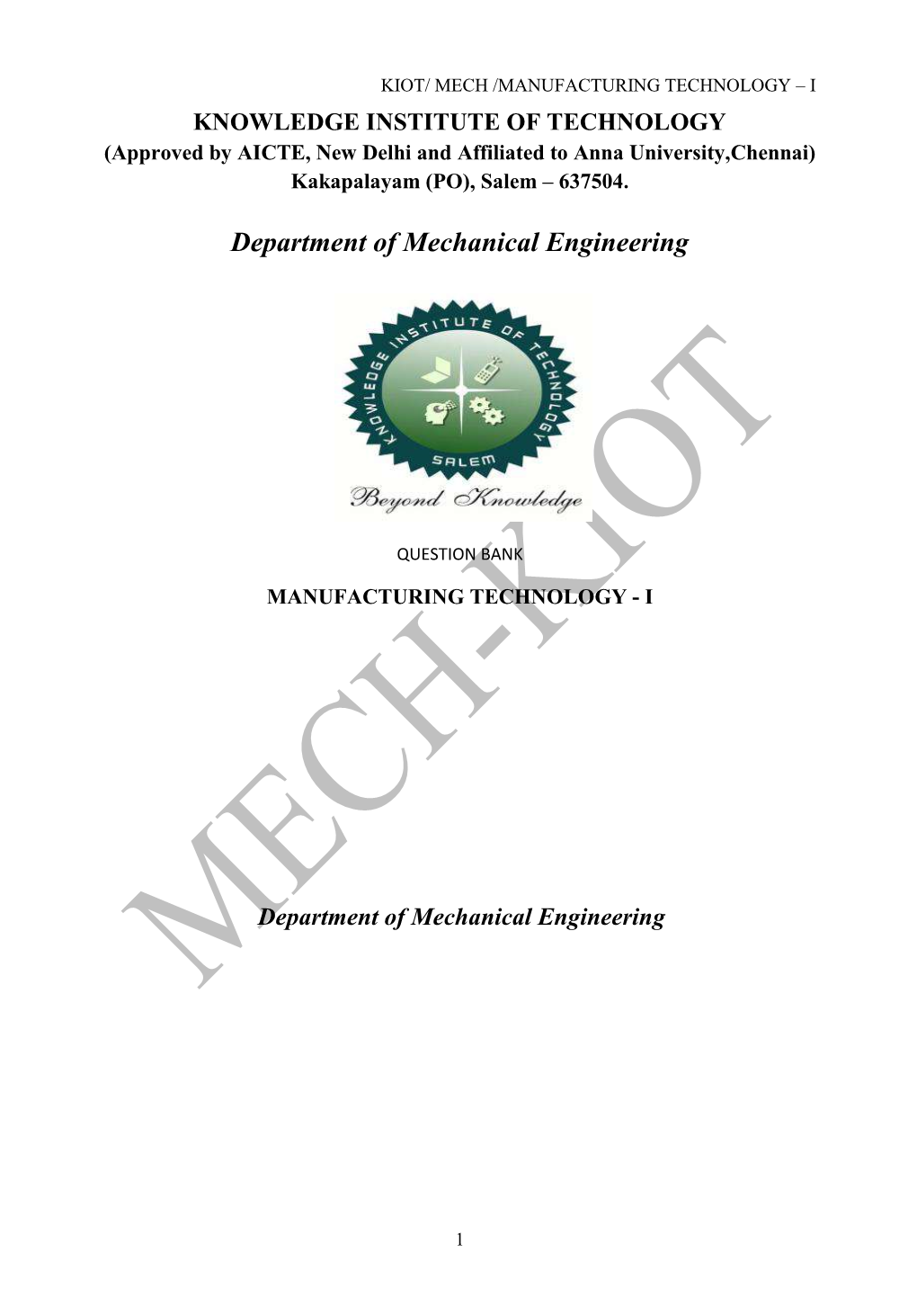 Department of Mechanical Engineering