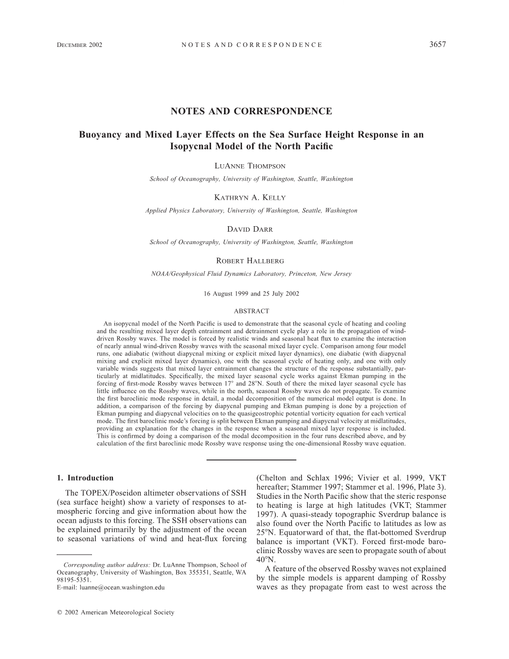 NOTES and CORRESPONDENCE Buoyancy and Mixed Layer Effects