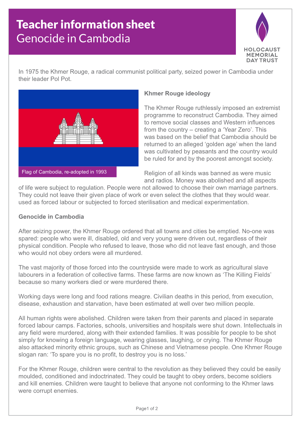 Teacher Information Sheet Genocide in Cambodia