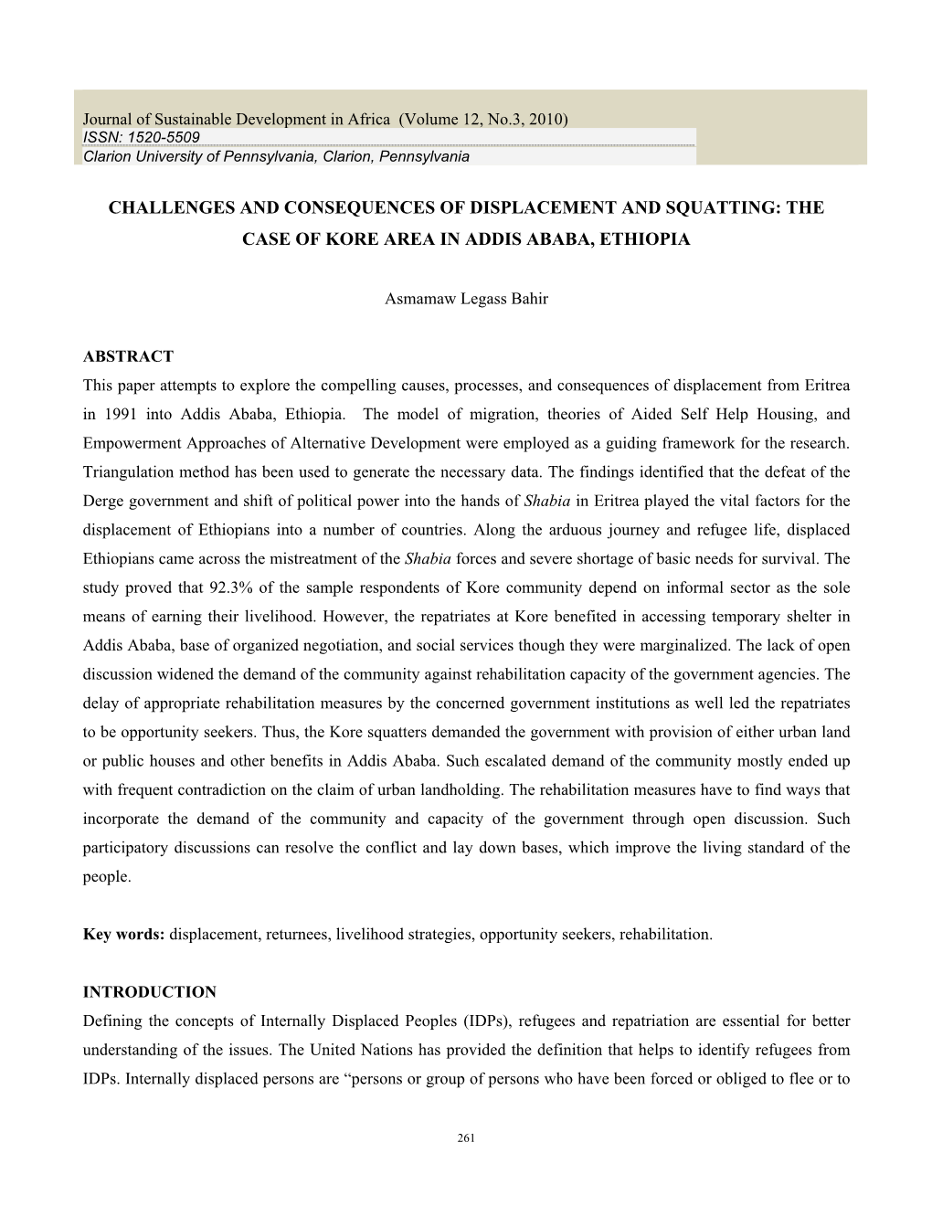 The Case of Kore Area in Addis Ababa, Ethiopia