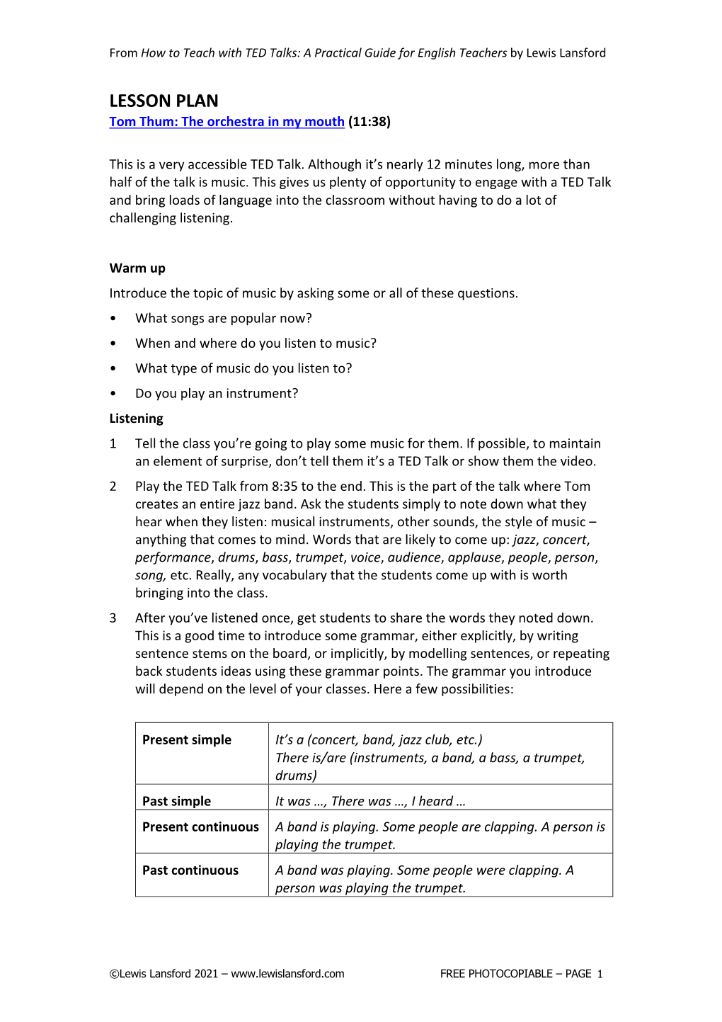 LESSON PLAN Tom Thum: the Orchestra in My Mouth (11:38)